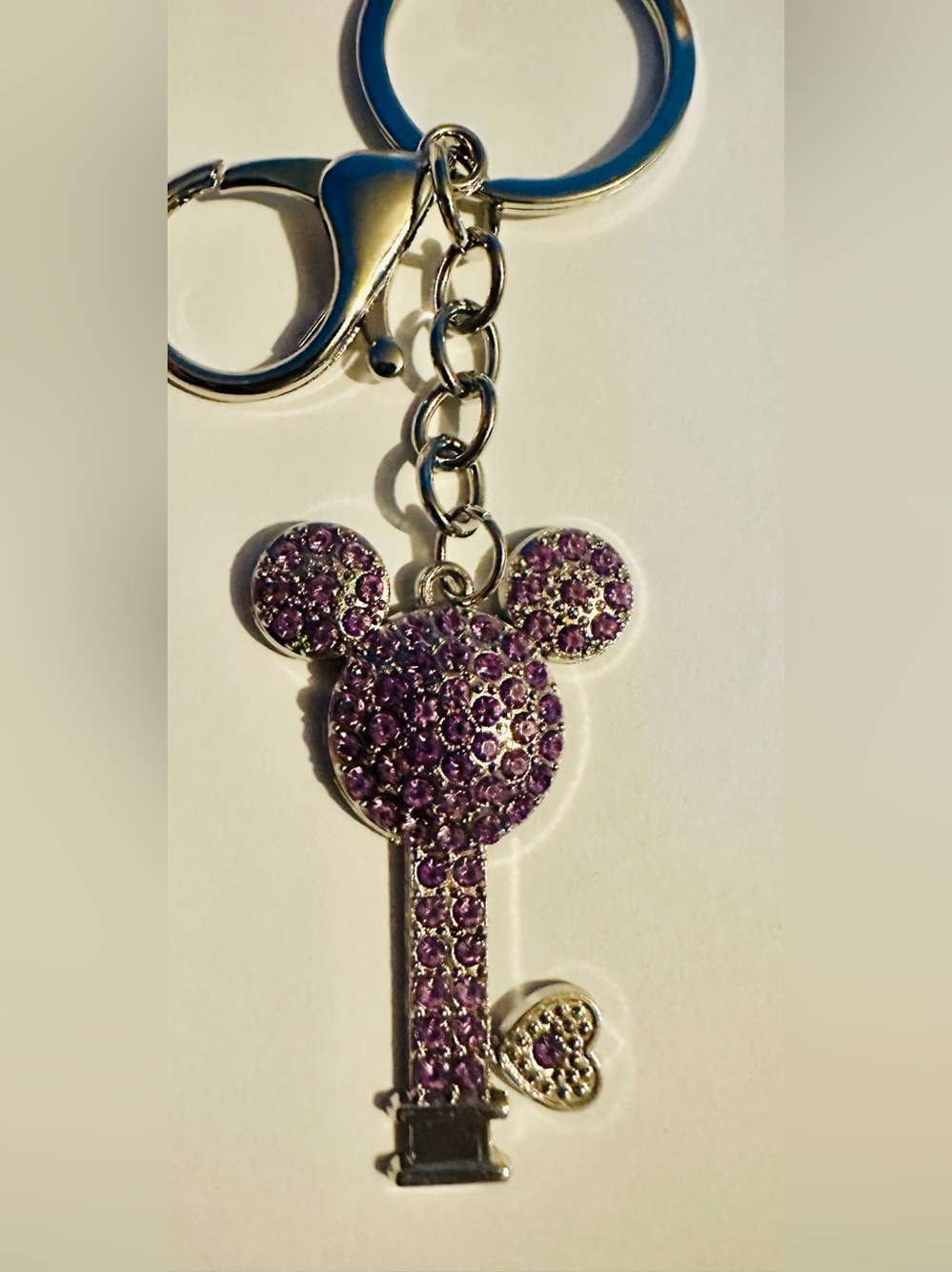 Purple Crystal Mouse Keychain/Bagcharm Silver Tone